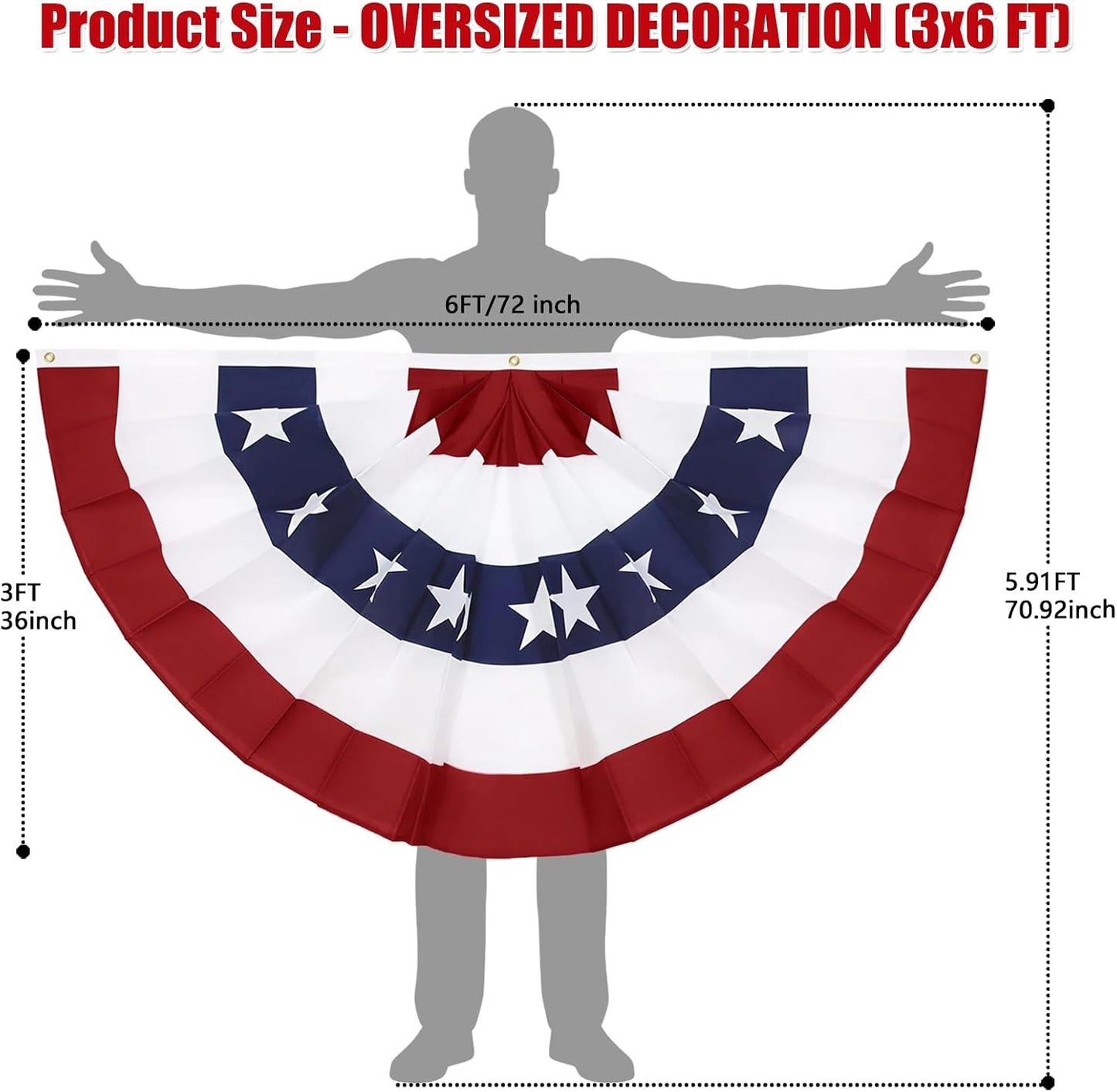 American Pleated Fan Flag – Patriotic Half Fan Bunting for America 250 Celebrations