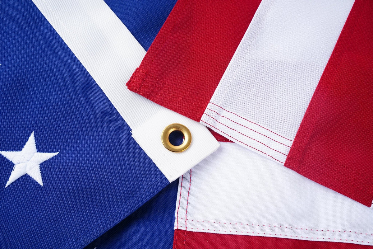 Spun polyester American flag fabric and embroidery detail