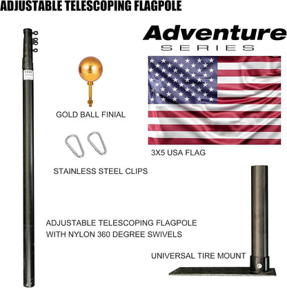 20FT Portable Tailgate Flag Pole Kit – Black Aluminum Flagpole with Stainless Steel Mount, Anti-Wrap Rings & Protective Foam Pad