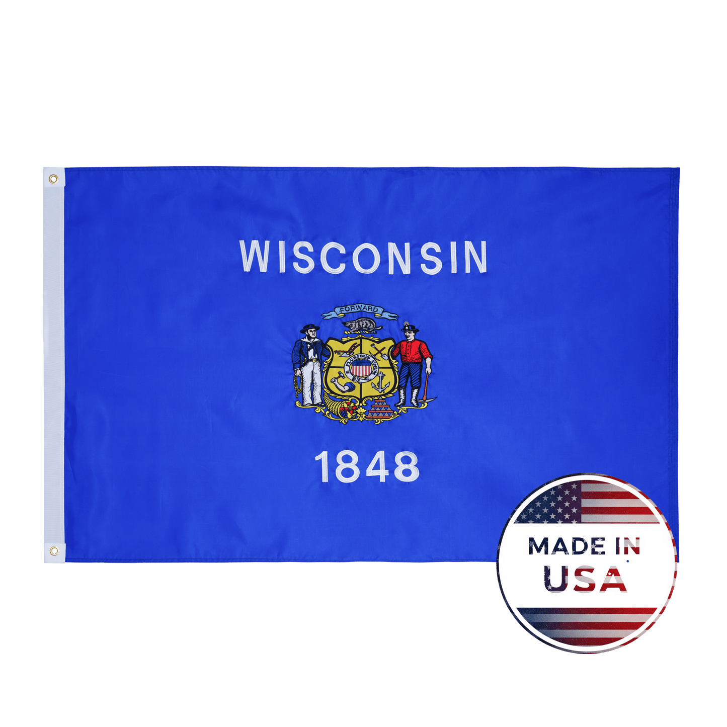 Wisconsin State Flag Made in USA – Embroidered Outdoor Flag